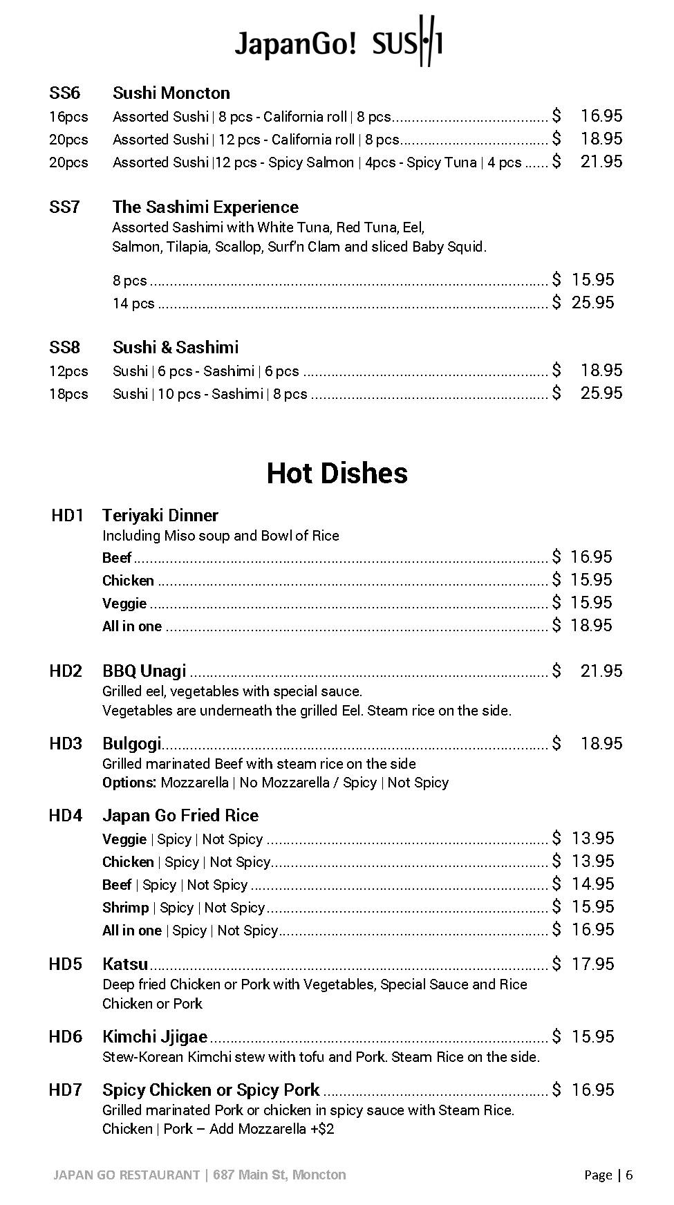 Menu de Japan Go Sushi