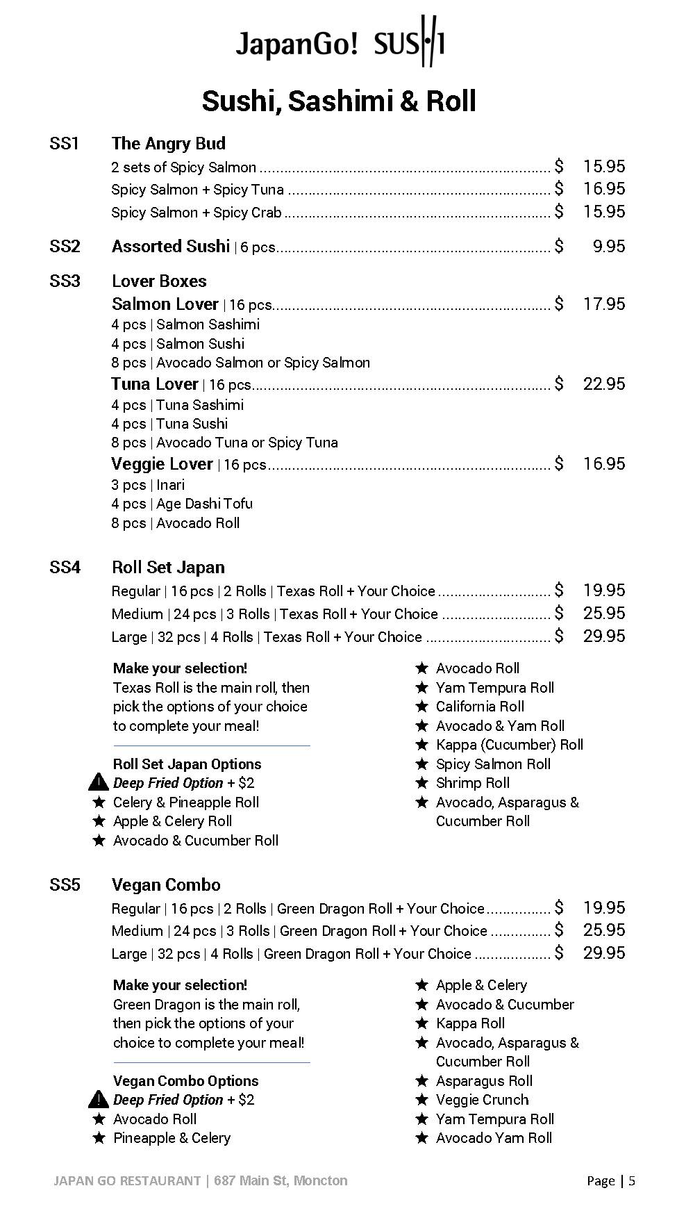 Menu de Japan Go Sushi