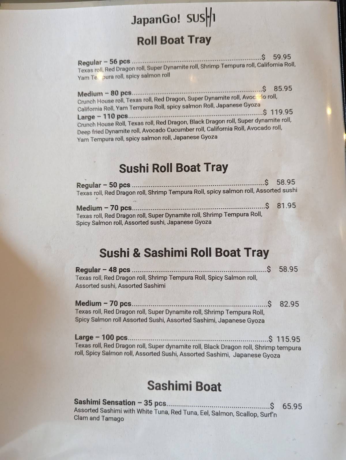 Menu de Japan Go Sushi