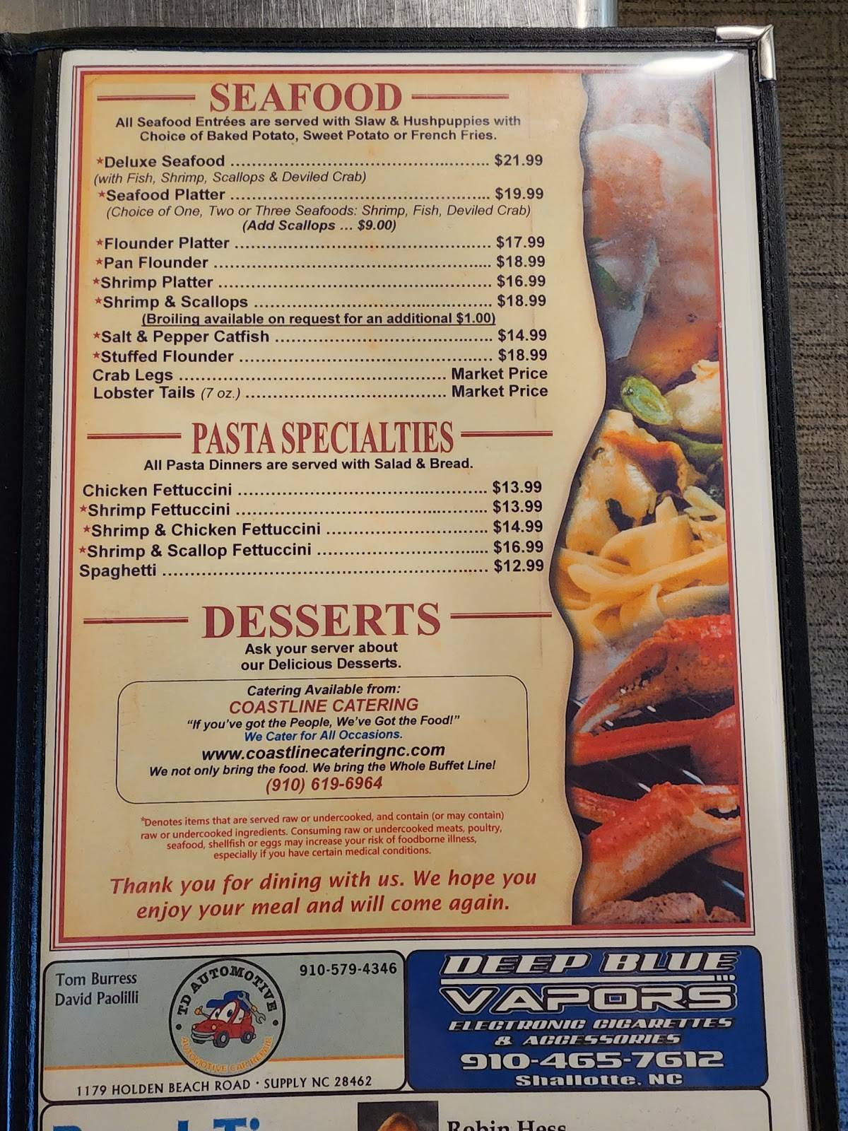 Menu at Jerome's Steak & Seafood steakhouse, Shallotte