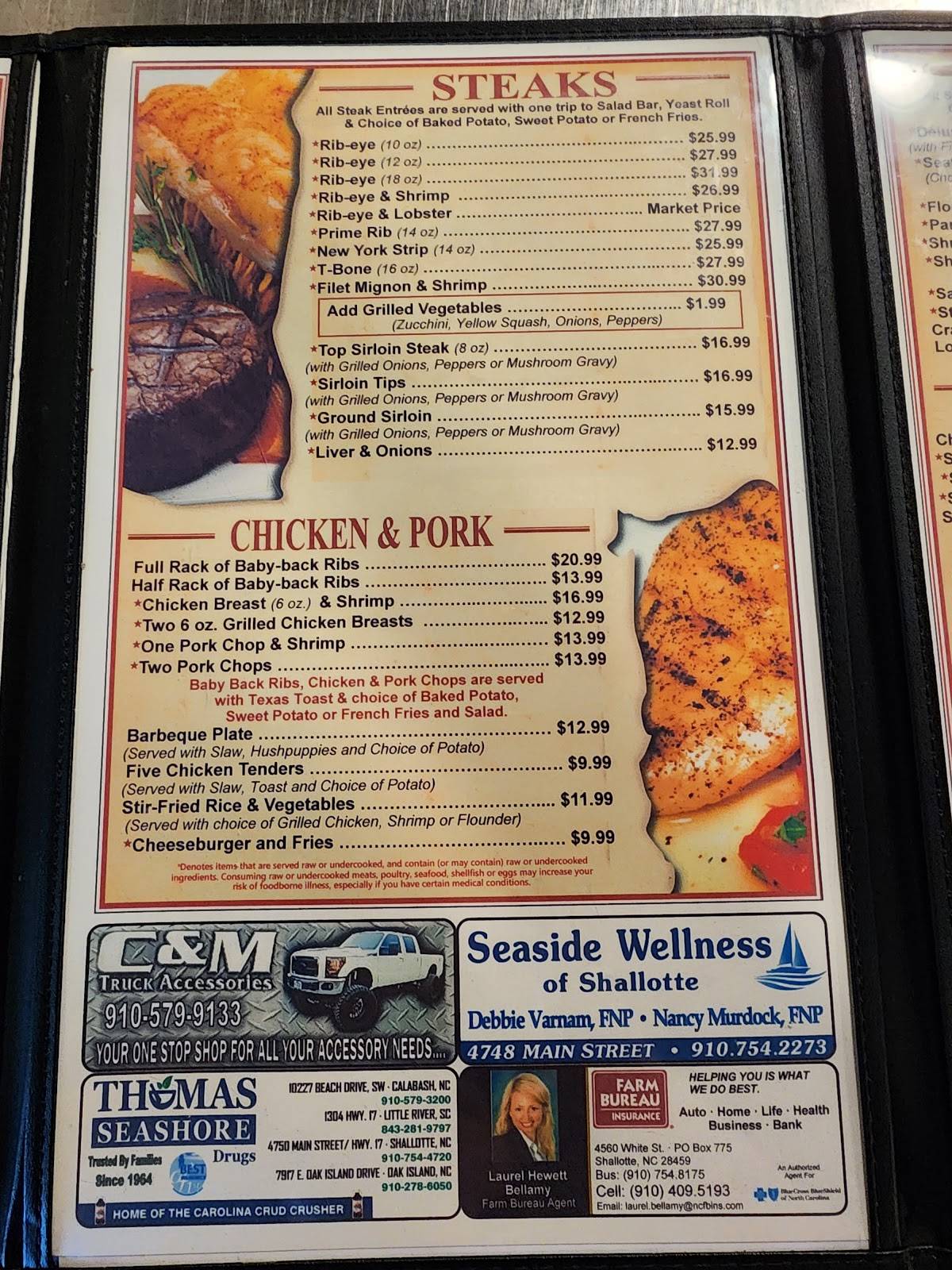 Menu at Jerome's Steak & Seafood steakhouse, Shallotte