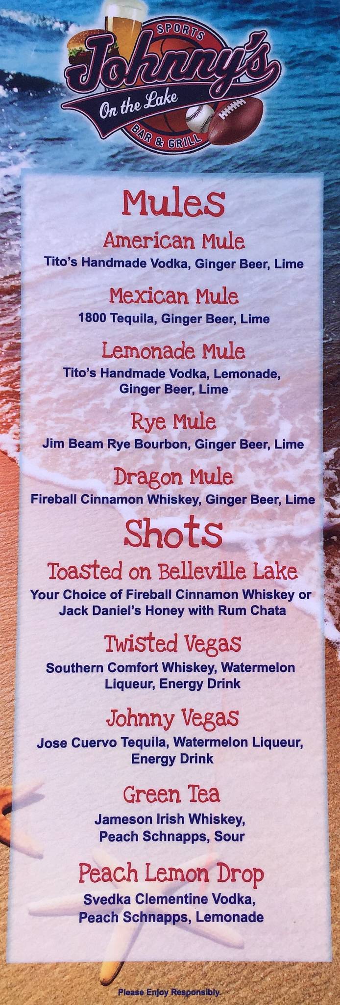 Menu at Johnny's On The Lake Bar & Grill, Belleville