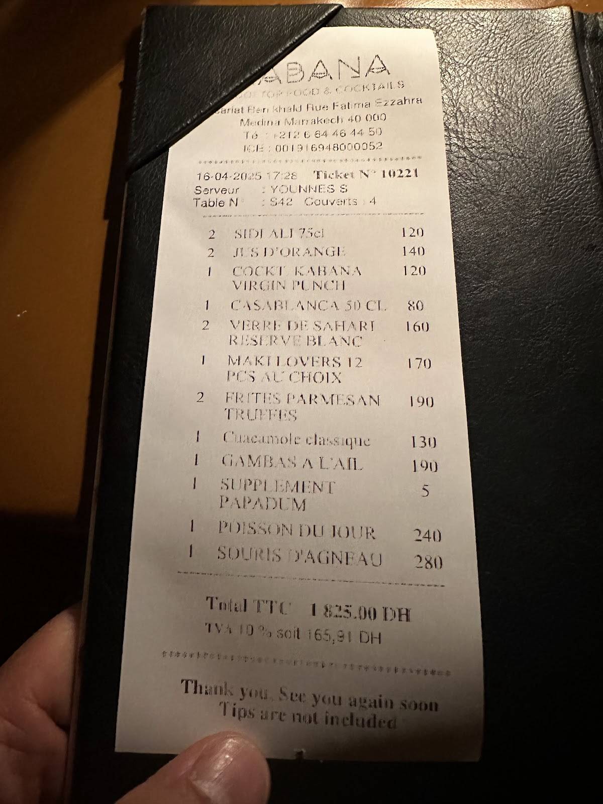 Menu de KABANA ROOFTOP FOOD & COCKTAILS