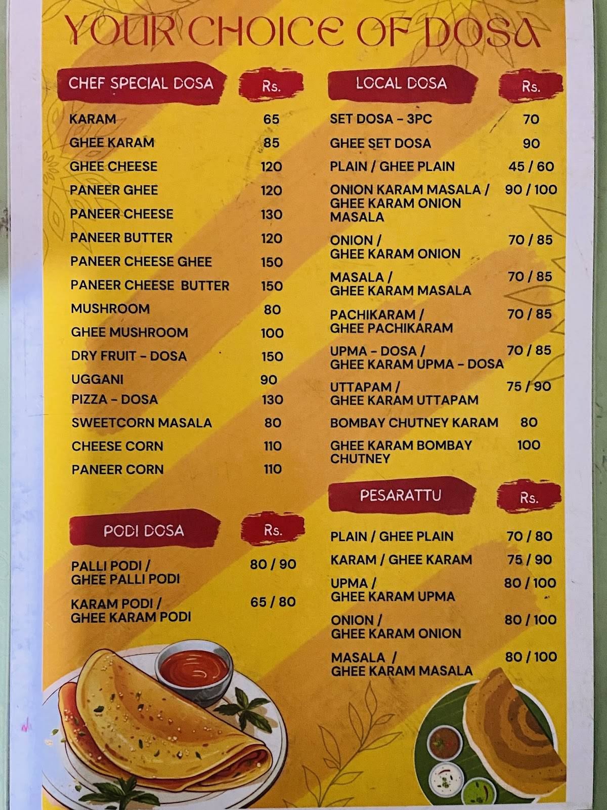 KARAM DOSA menu