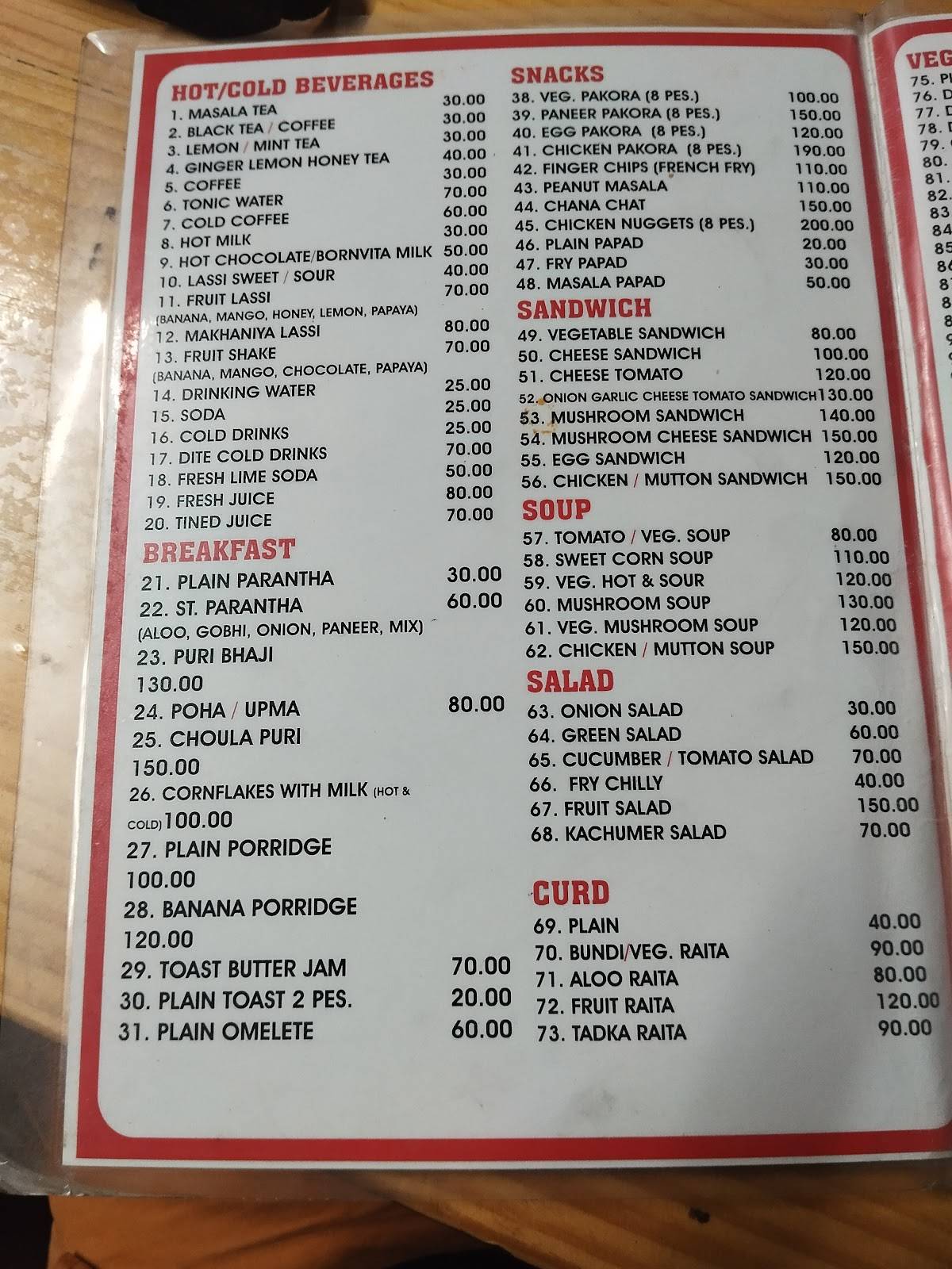 Kabab Corner Restaurant menu