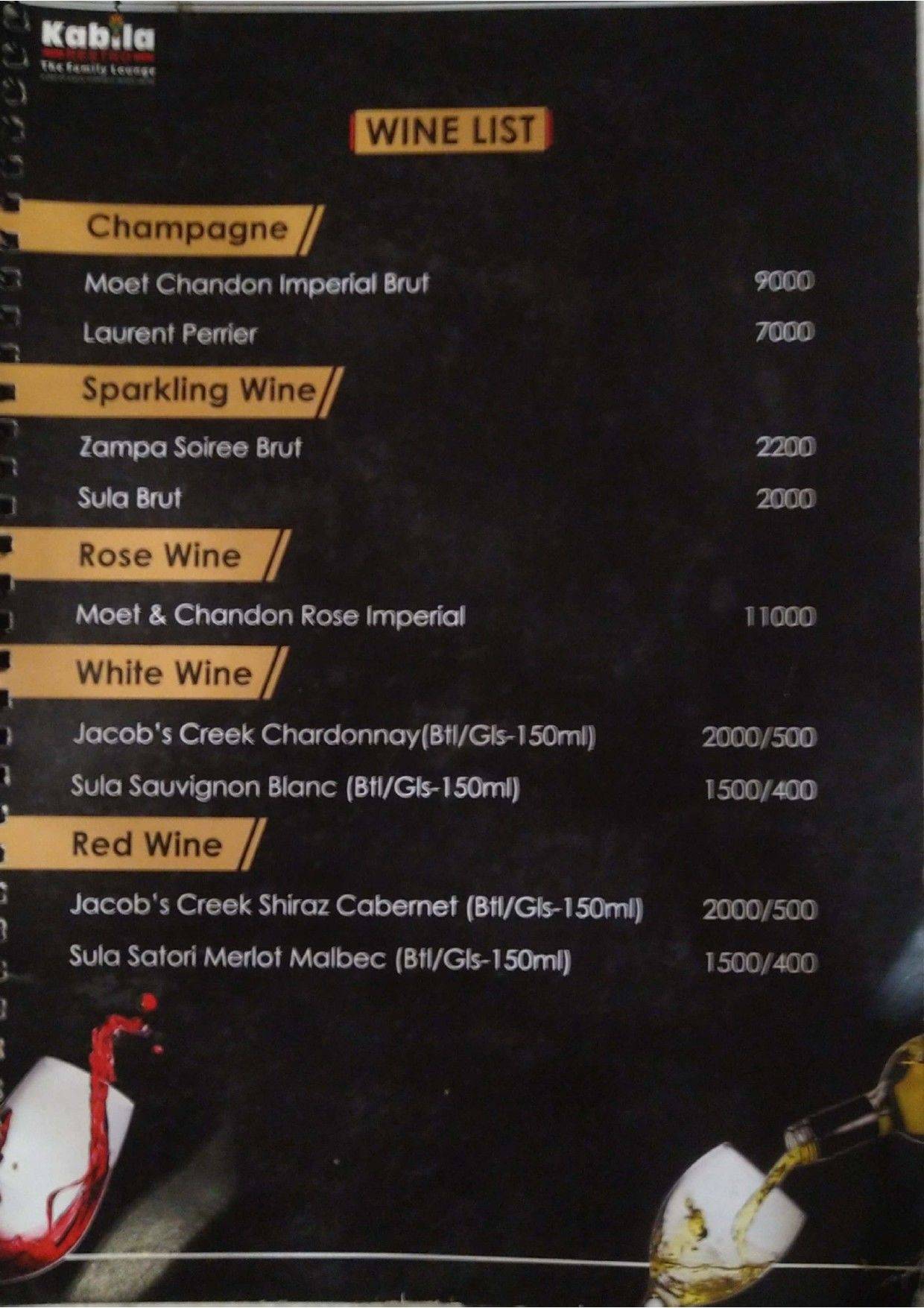 Kabila Restro menu