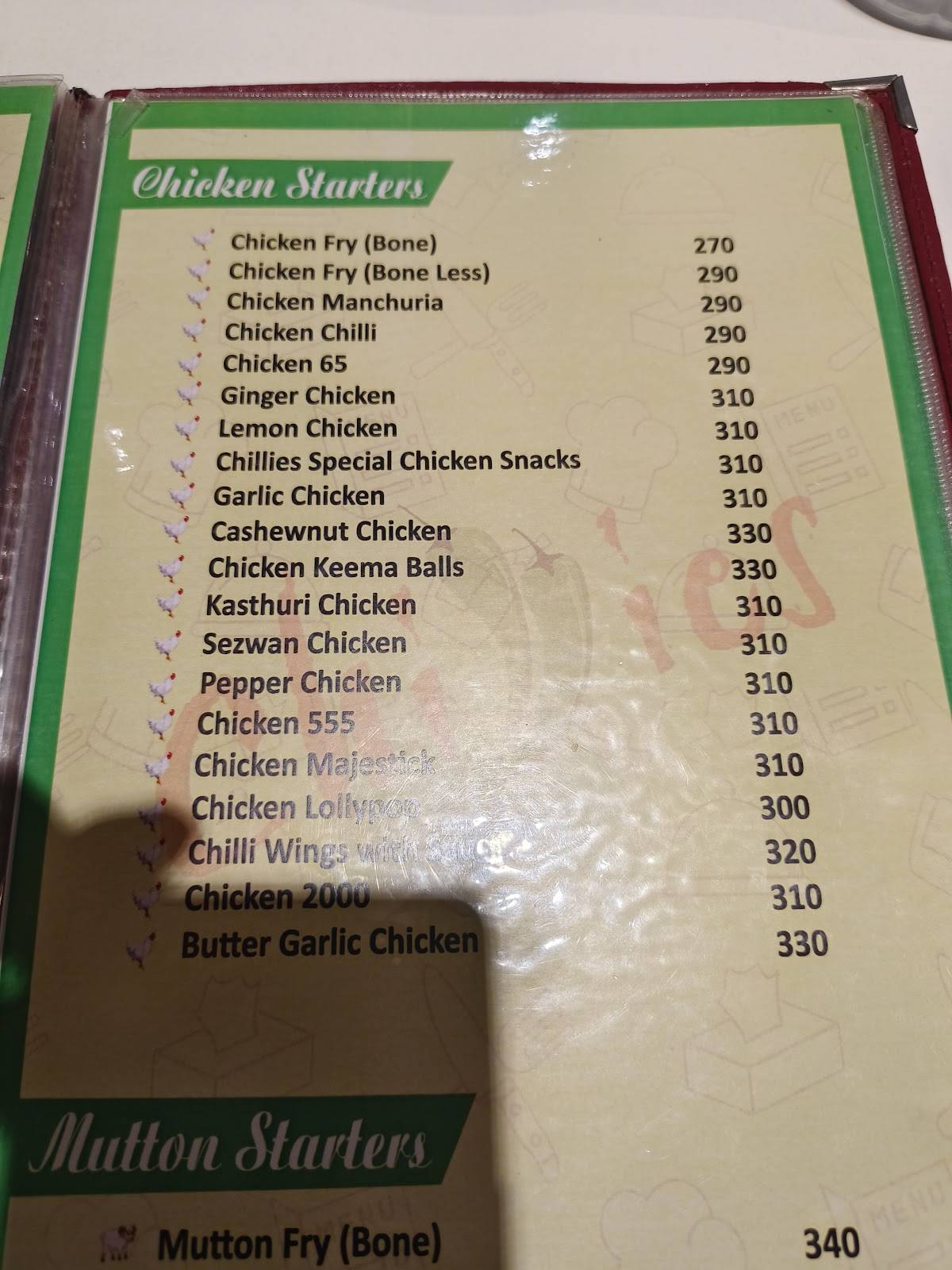 Chillies FOOD PARADISE menu