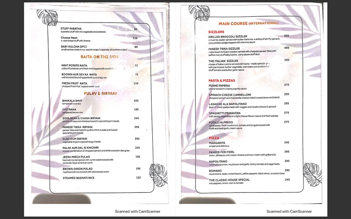 Kailash Parbat menu