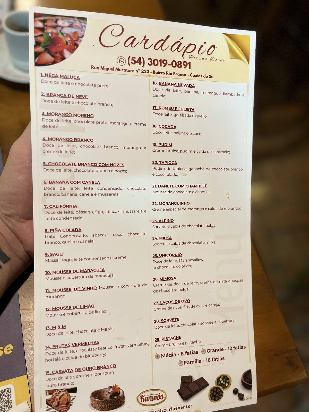 Kairós Gastronomia e Eventos cardápio