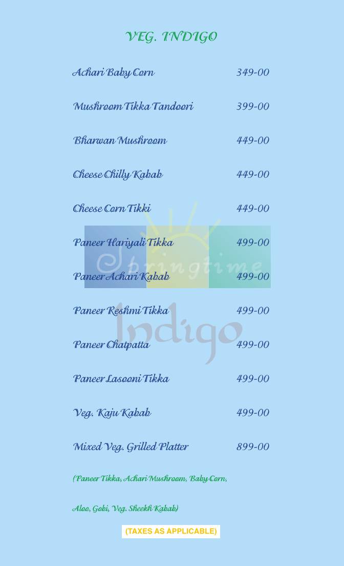 Indigo Restaurant Kalyan menu