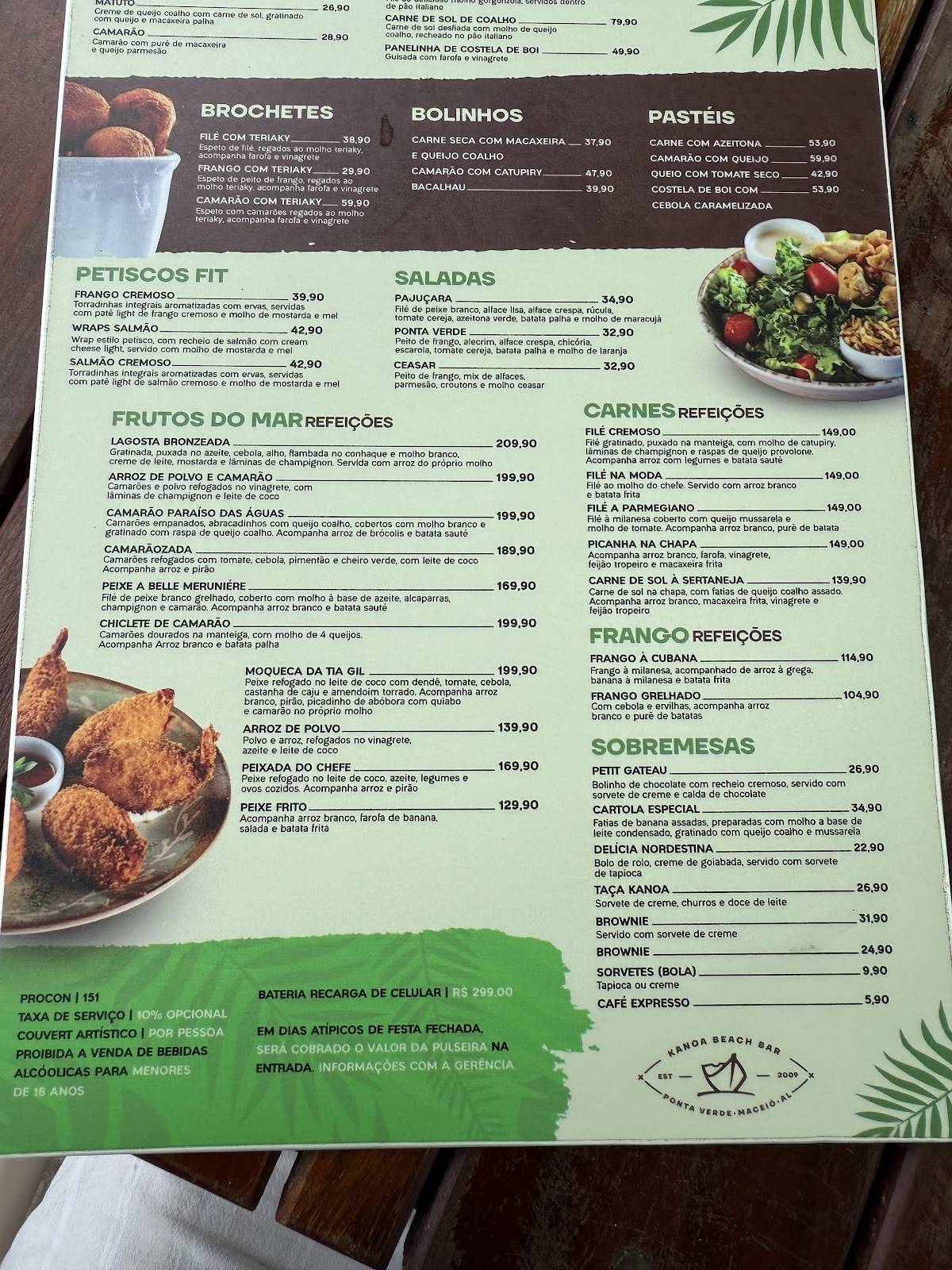 Kanoa Beach Bar cardápio