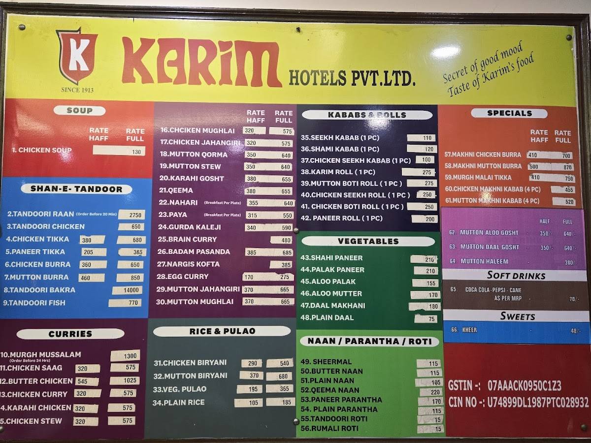 Karim Hotel menu
