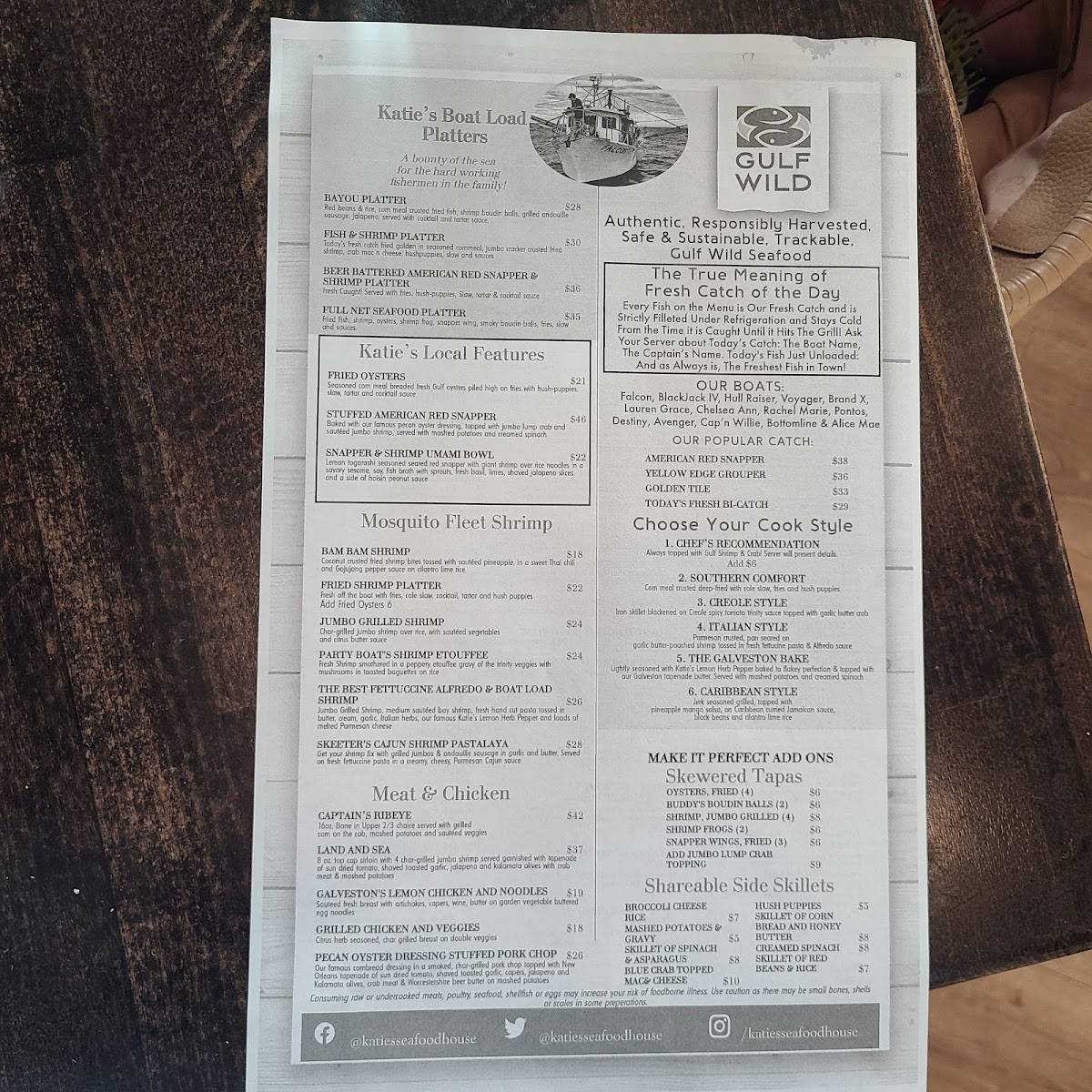 Menu At Katie's Seafood House Restaurant, Galveston