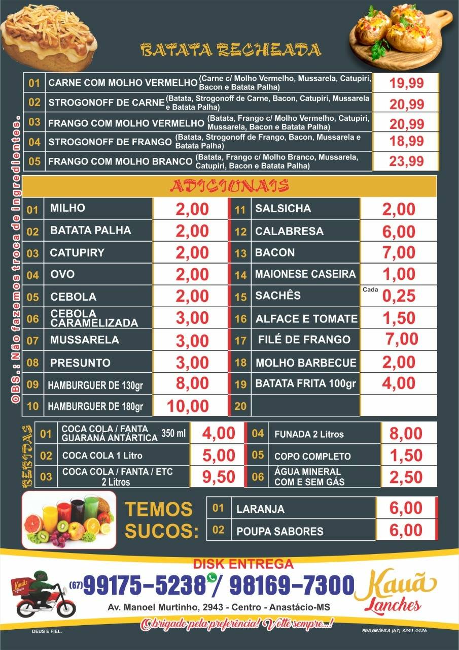 Kauã Lanches cardápio