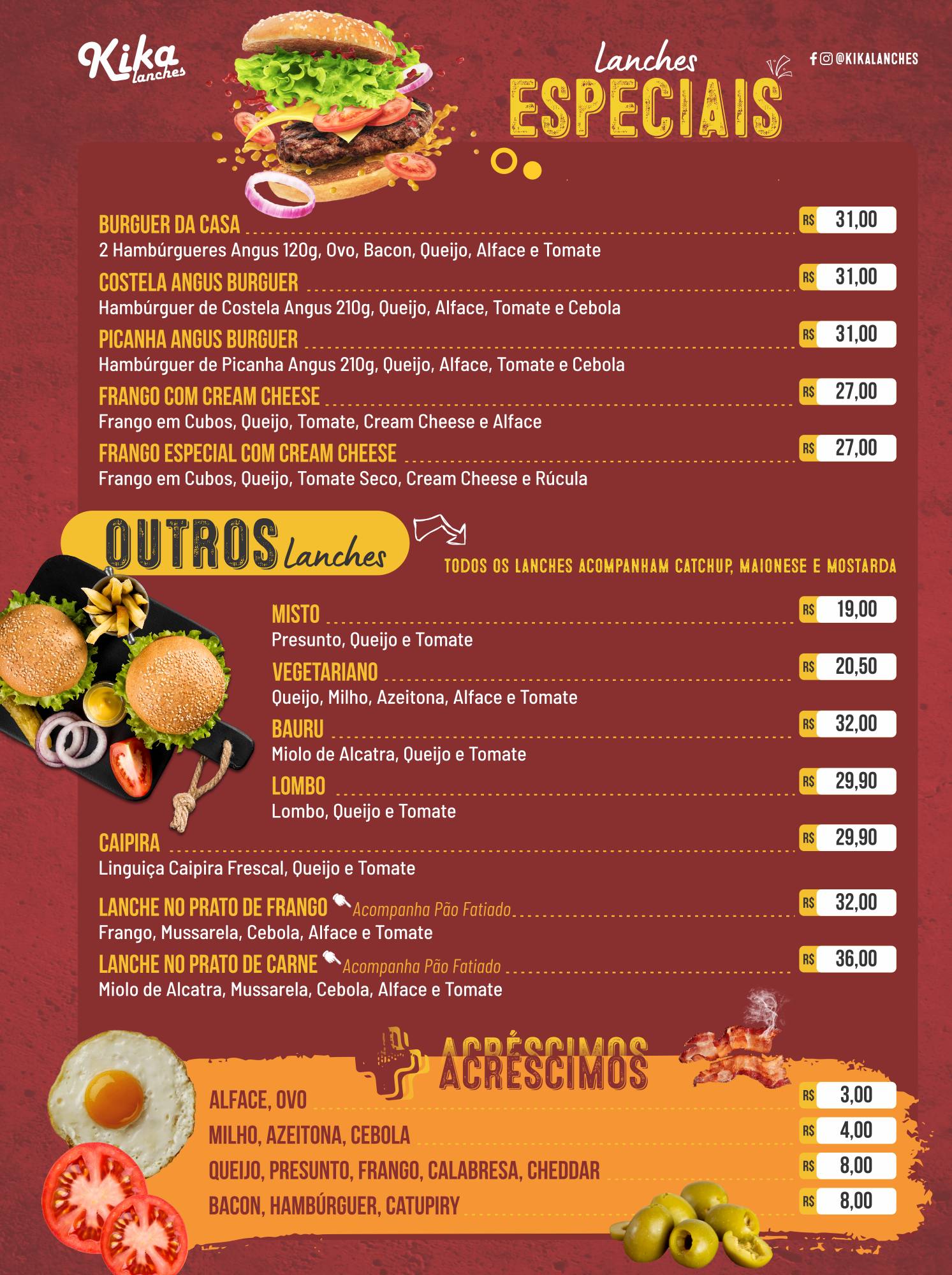 Kika Lanches cardápio