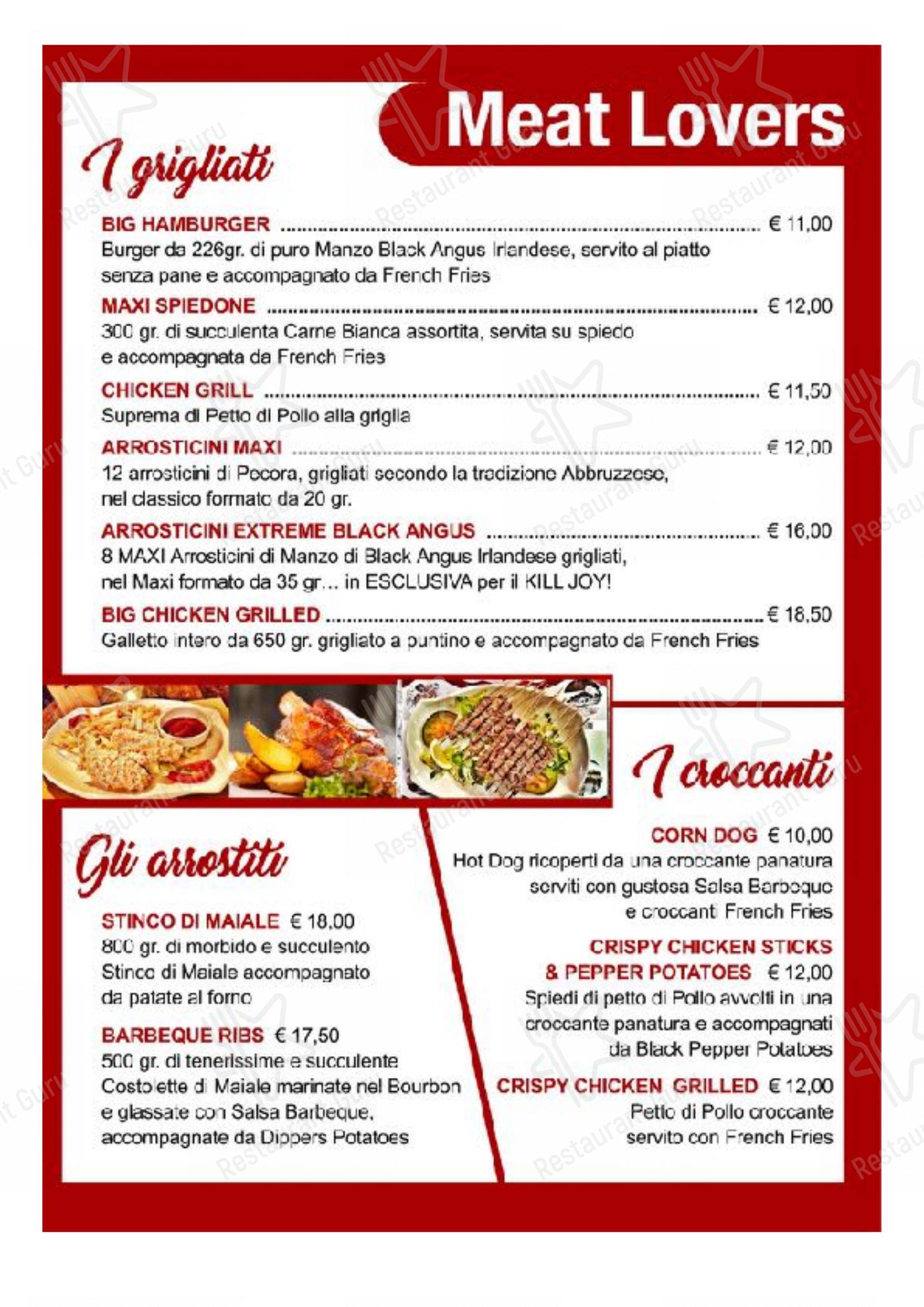 Kill Joy in Roma - Menu