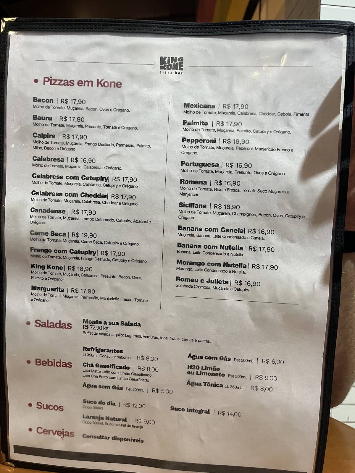 King Kone Pizza-Bar cardápio