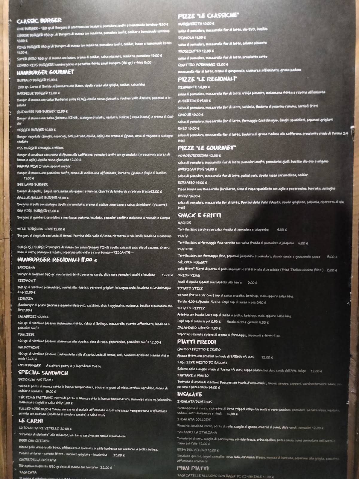 Menu di king's pub 