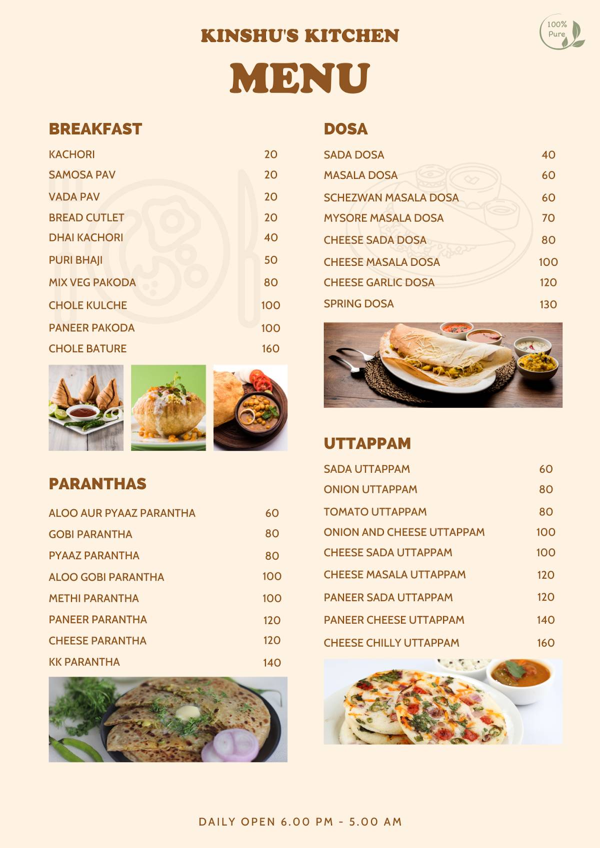 Kinshu's Kitchen Café & Restaurant menu