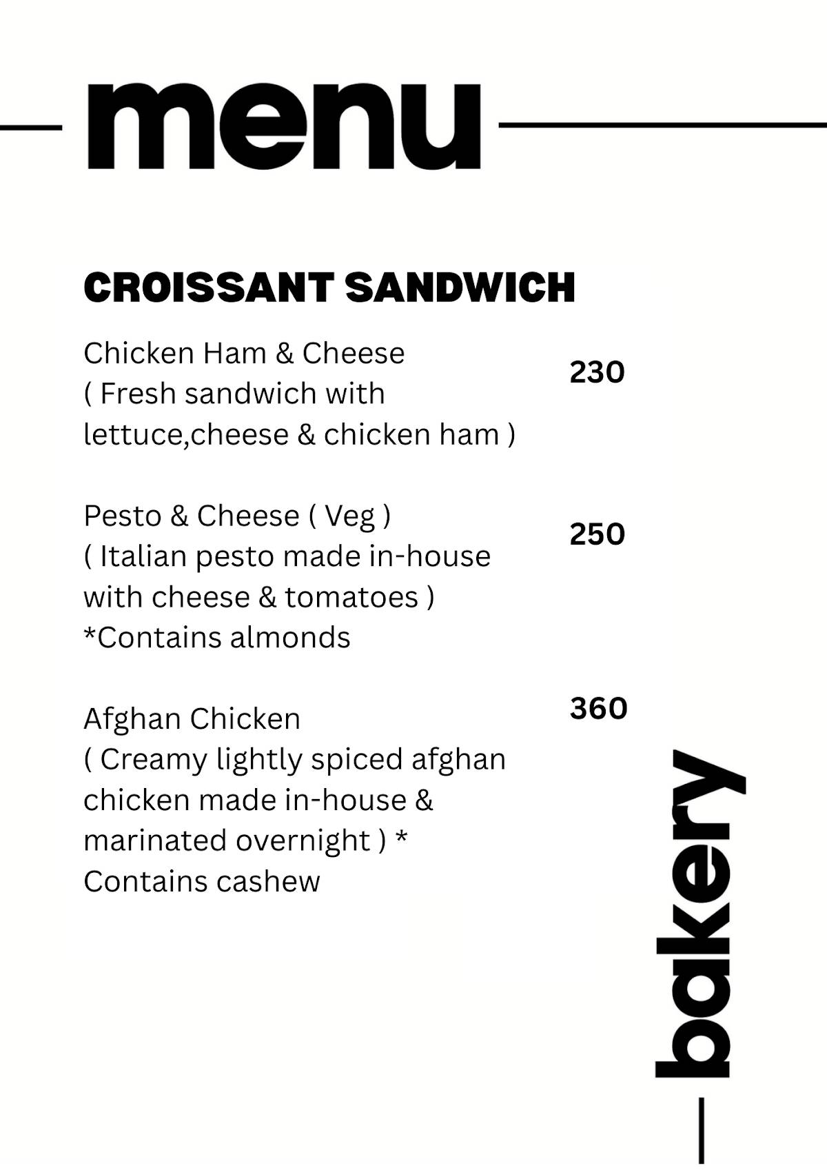 Relish Patisserie menu