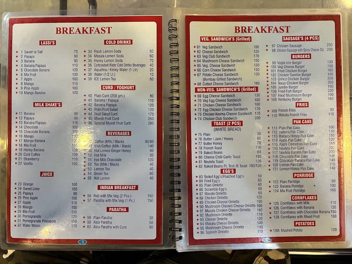Blue Sky Cafe menu