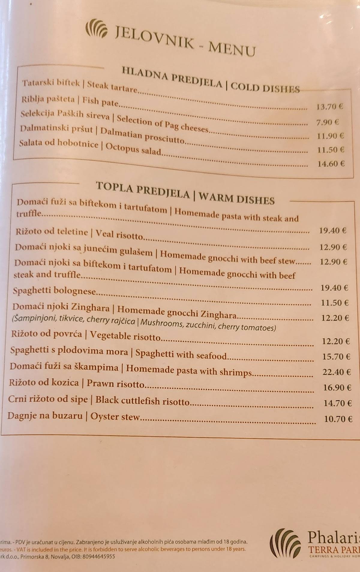 Menu di Konoba Galia 