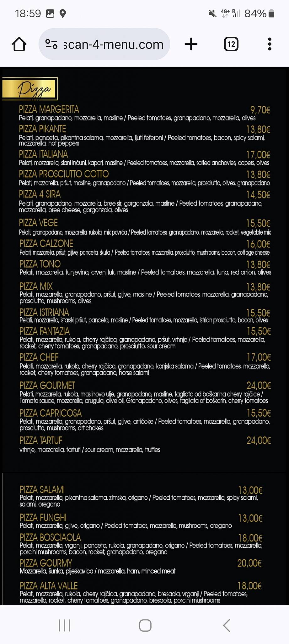 Menu di Konoba Pizzeria Gourmet 