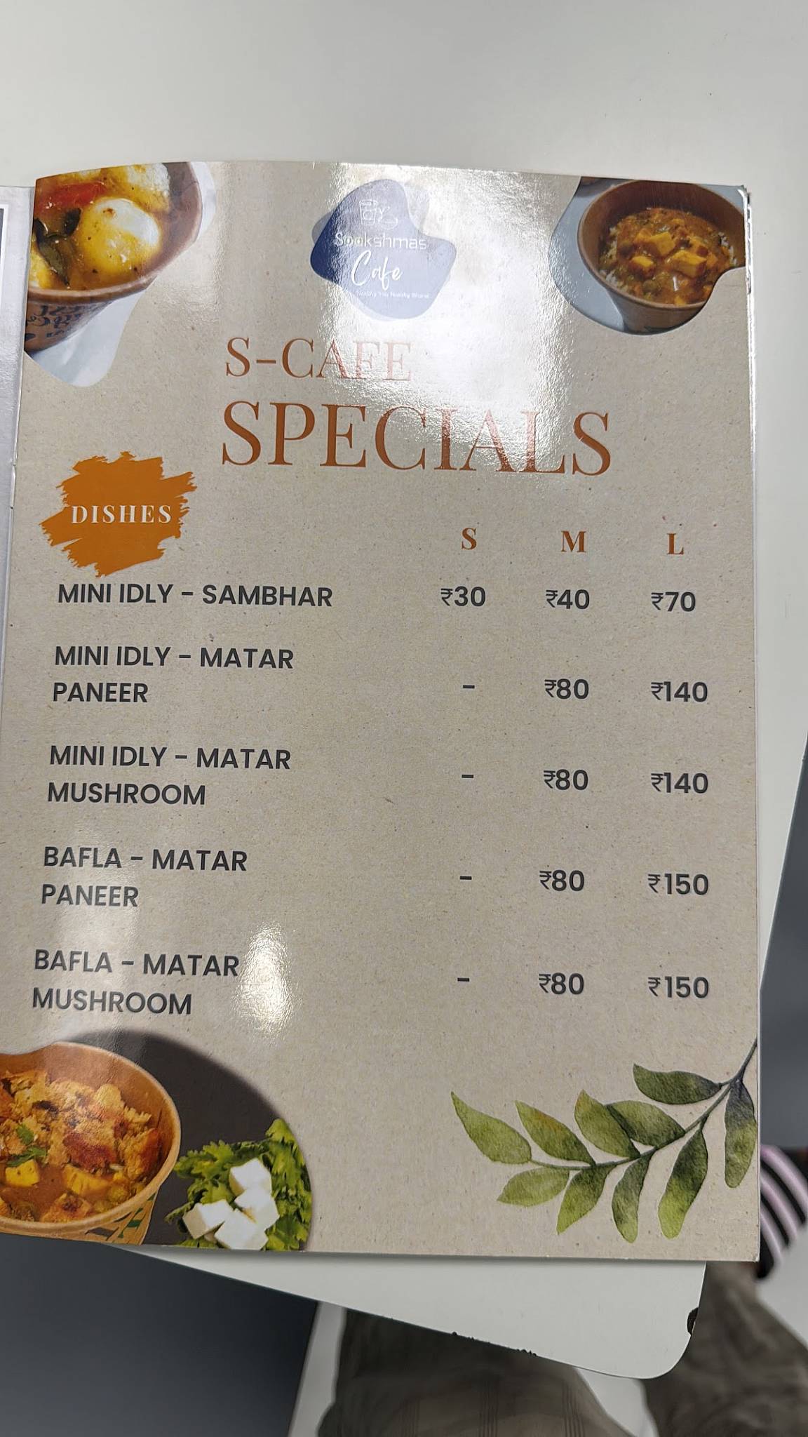 Sookshmas Cafe menu