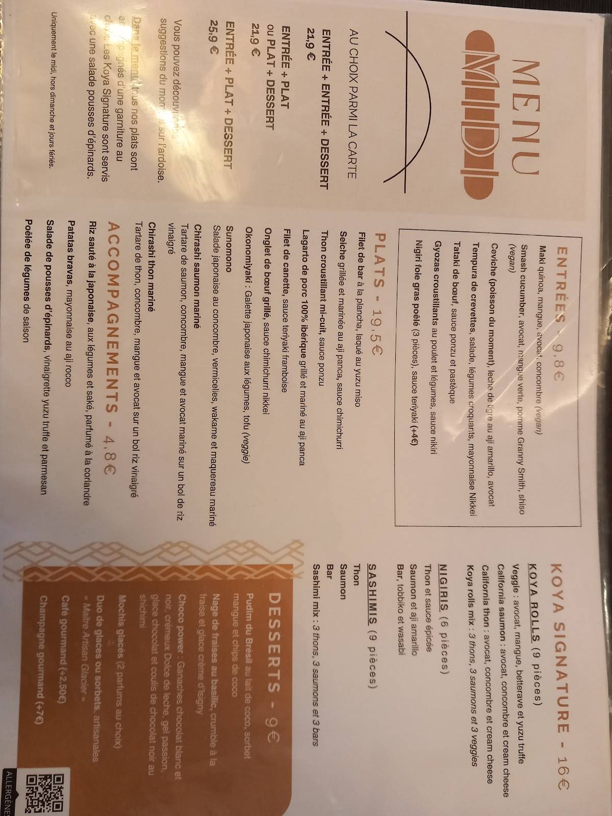 Menu de Koya