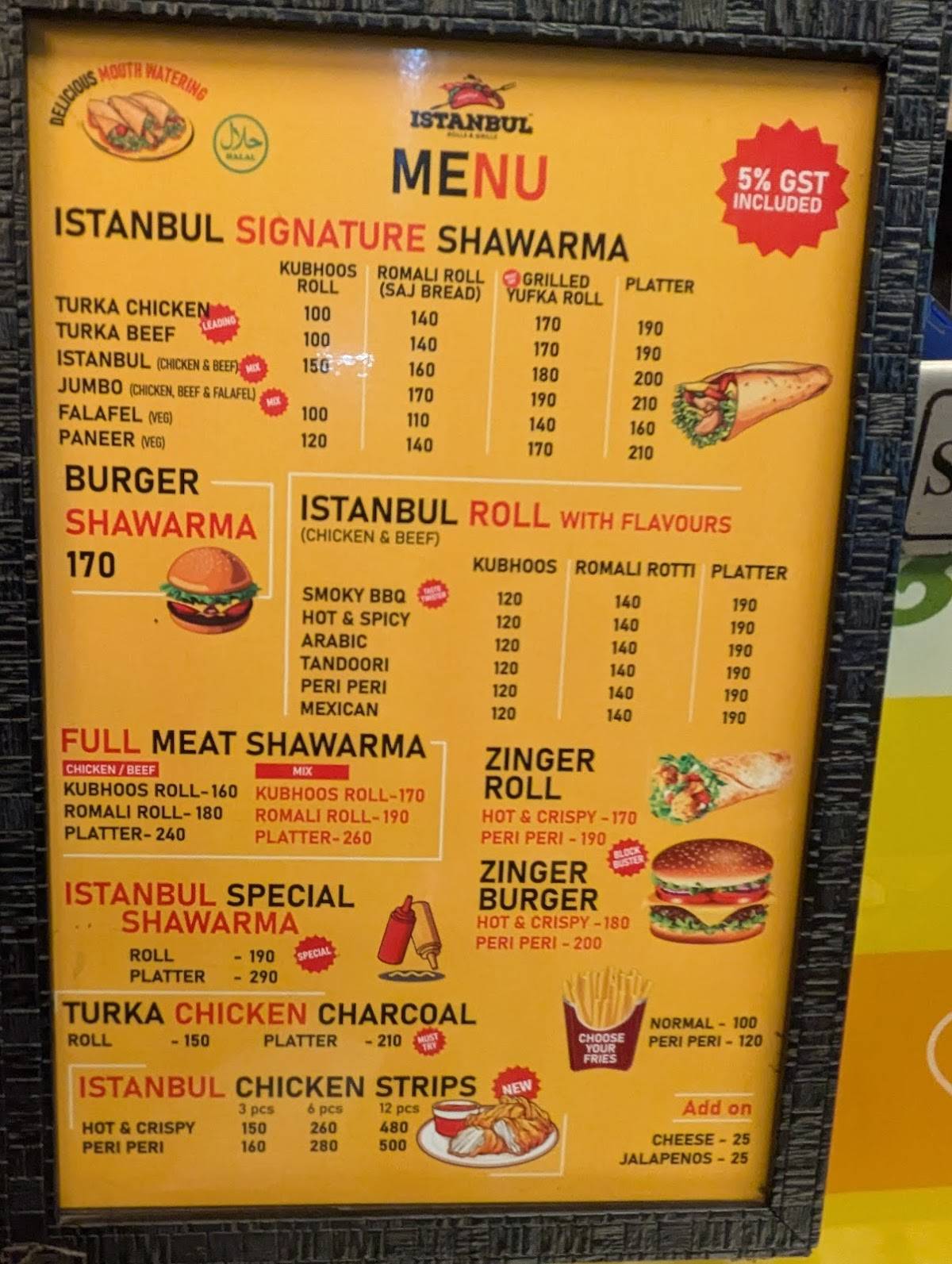 Istanbul Rolls & Grills menu