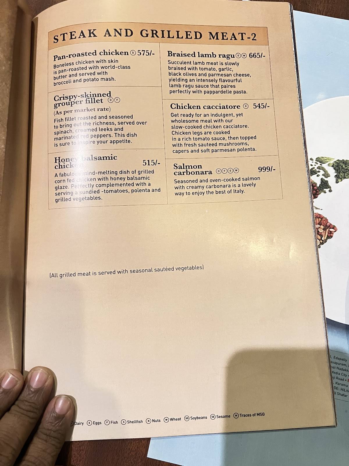 M Grill - Paragon Group menu