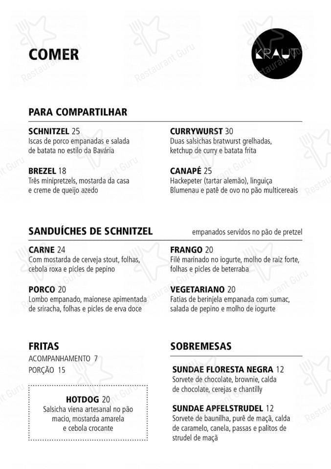 kraut bar cardápio