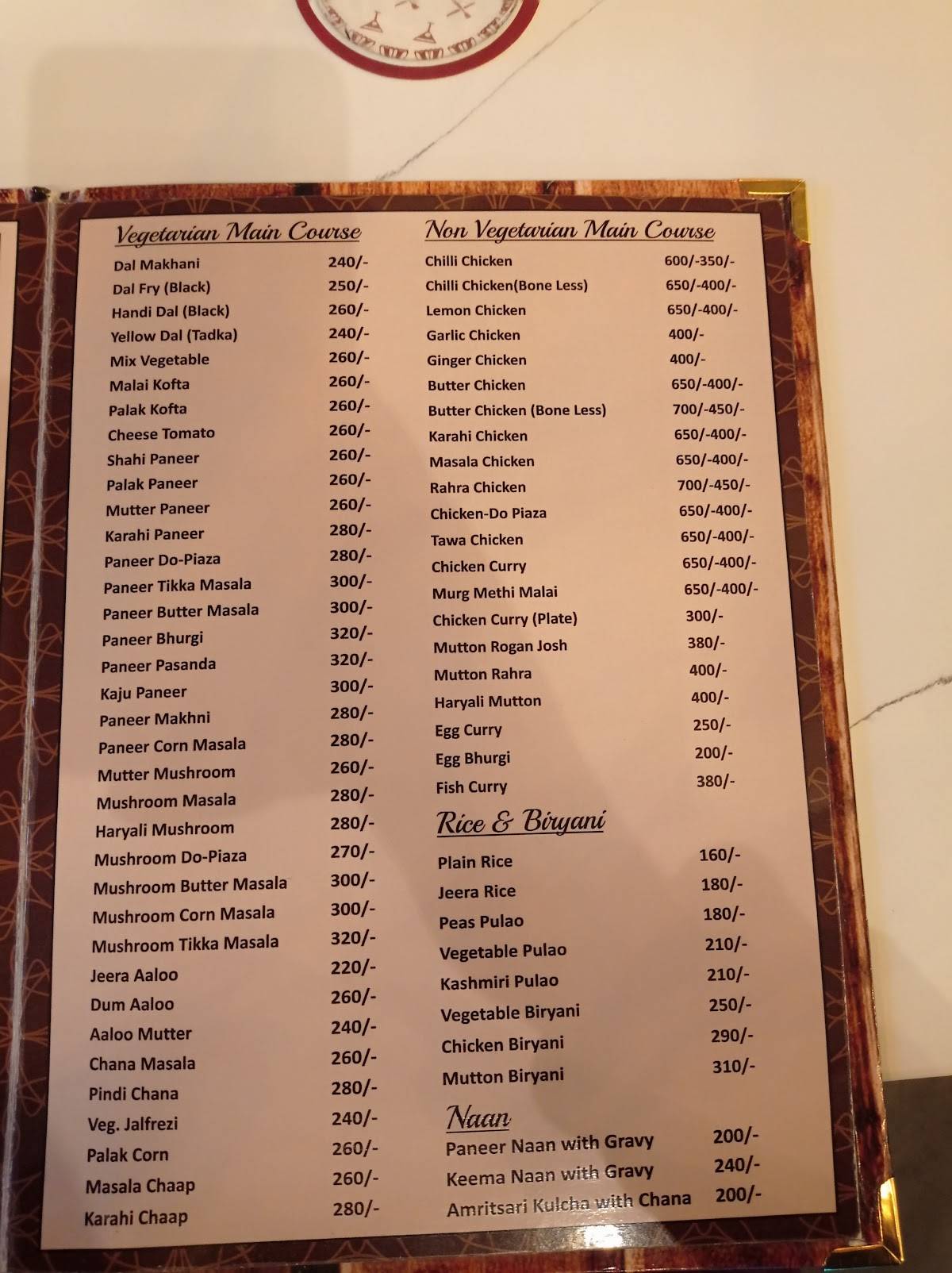 Krishna Cafe menu