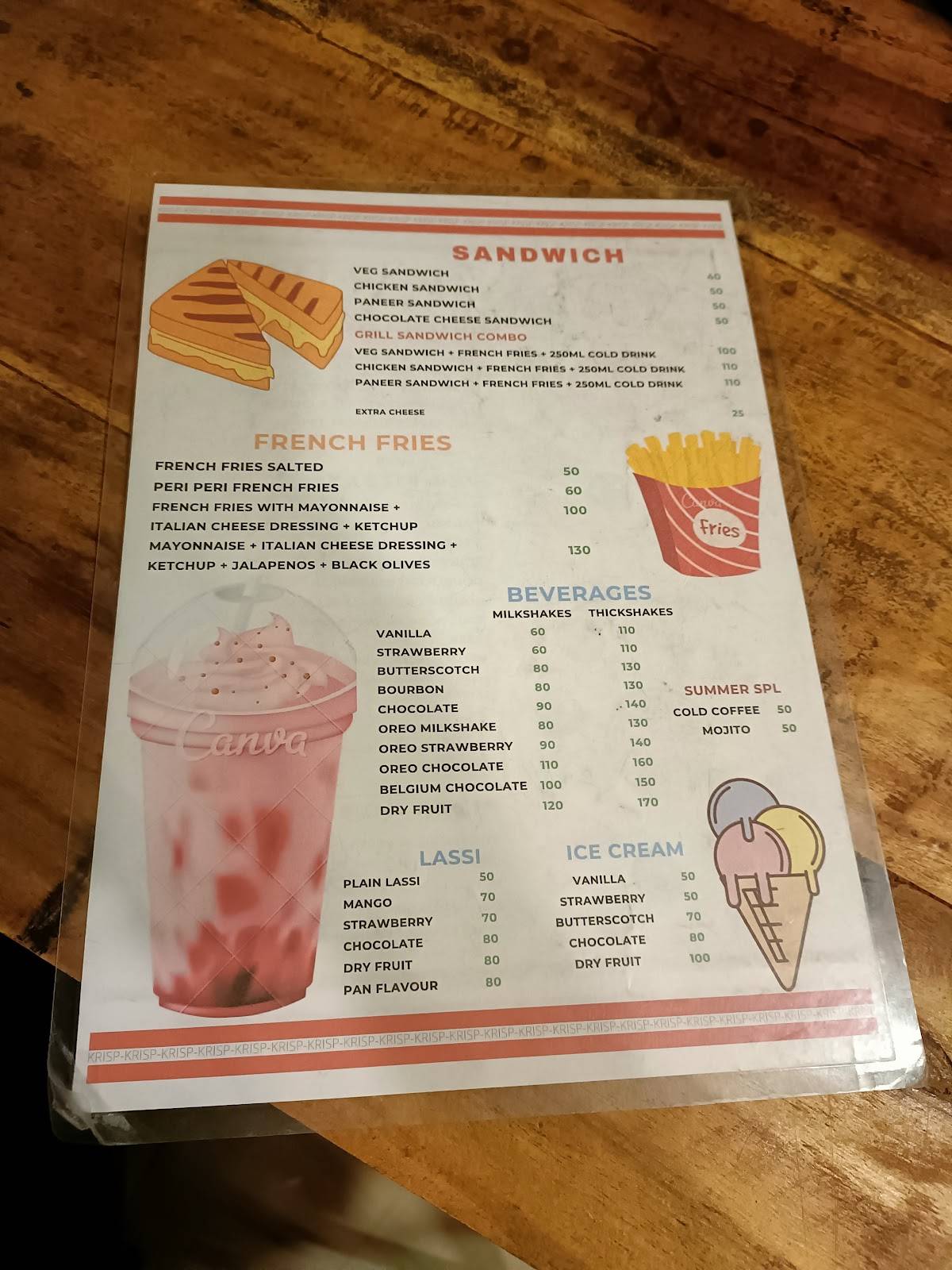 Krisp Pizza menu