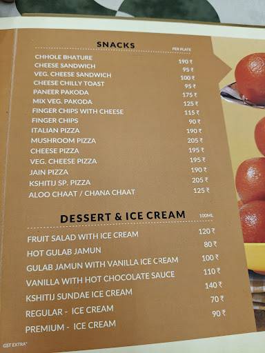 Kshitij Restaurant & Banquet menu