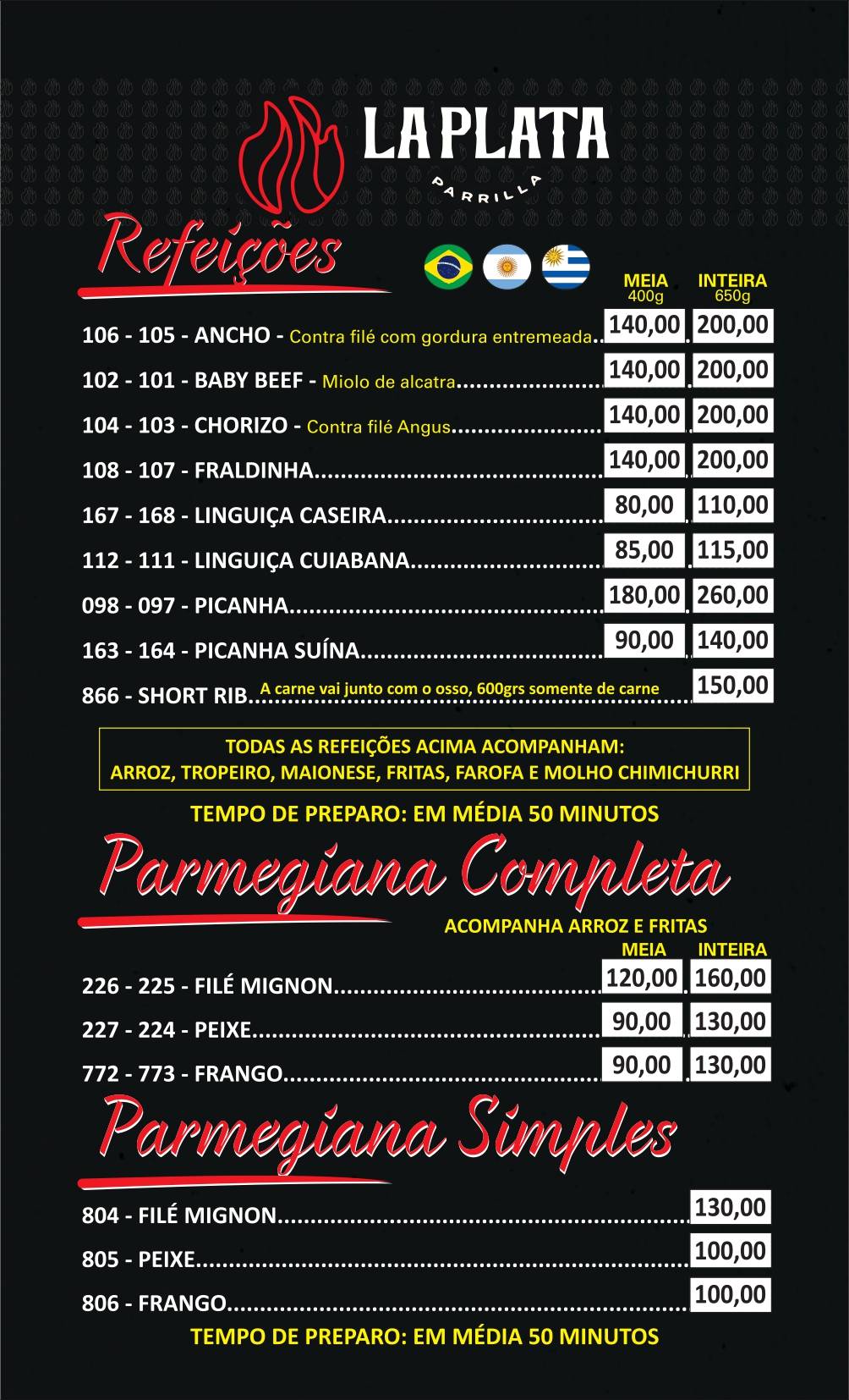 LA PLATA PARRILLA cardápio