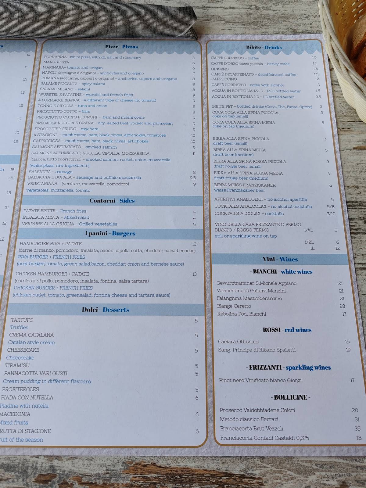 Menu di L'Altra Riva 