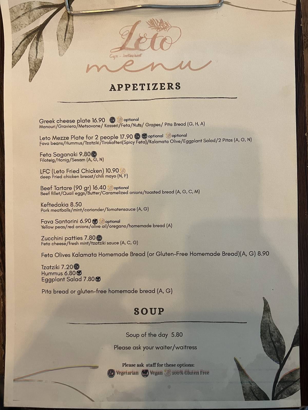 Menu de LETO Restaurant
