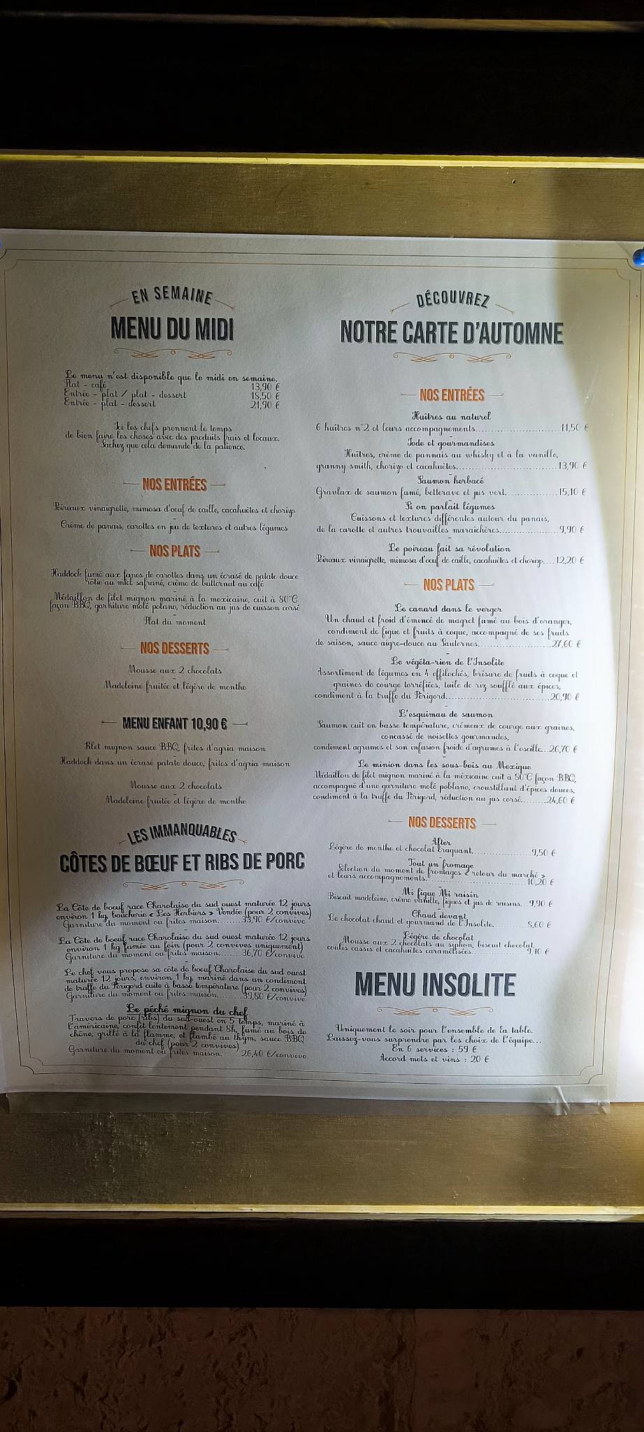 Menu de L'Insolite