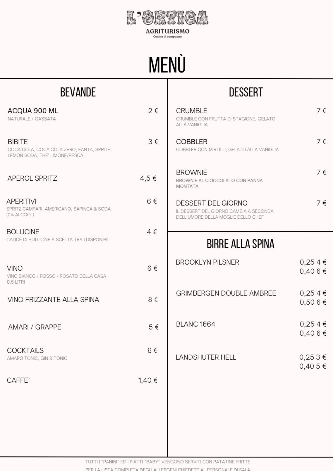 Menu di L'Ortica Borghetto sul Mincio 