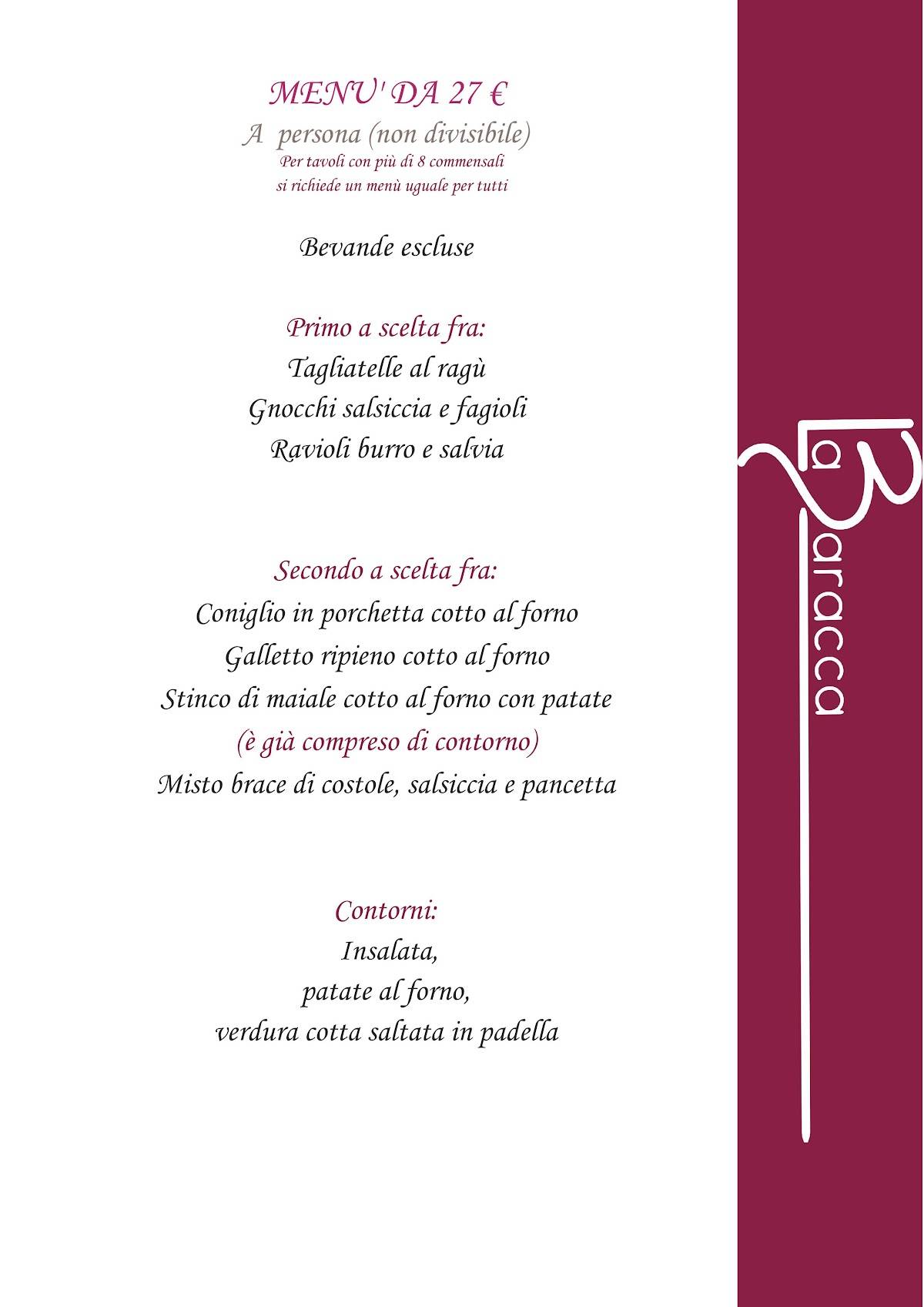 Menu di La Baracca Rimini 