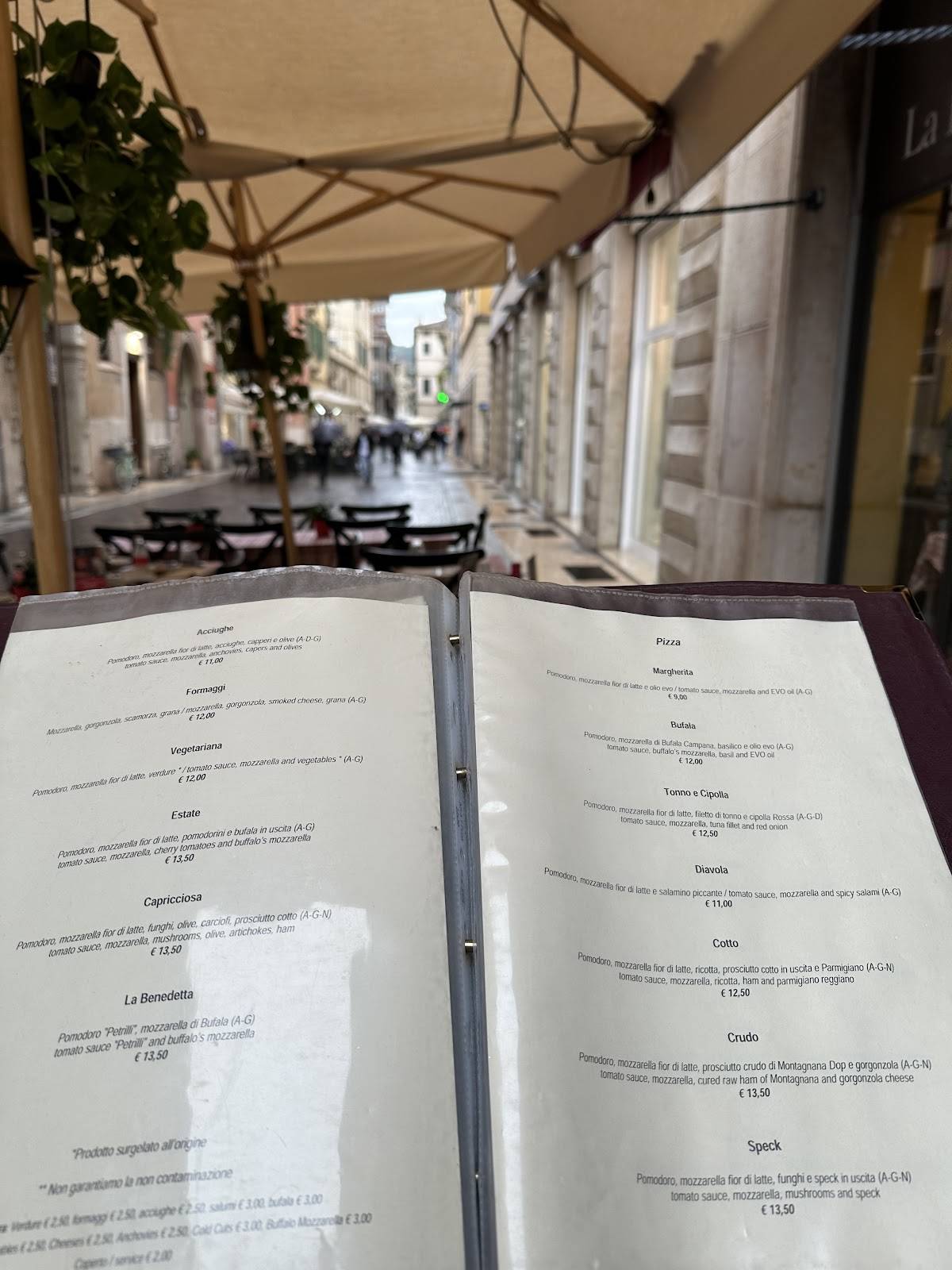 Menu di La Benedetta osteria vino pizza 