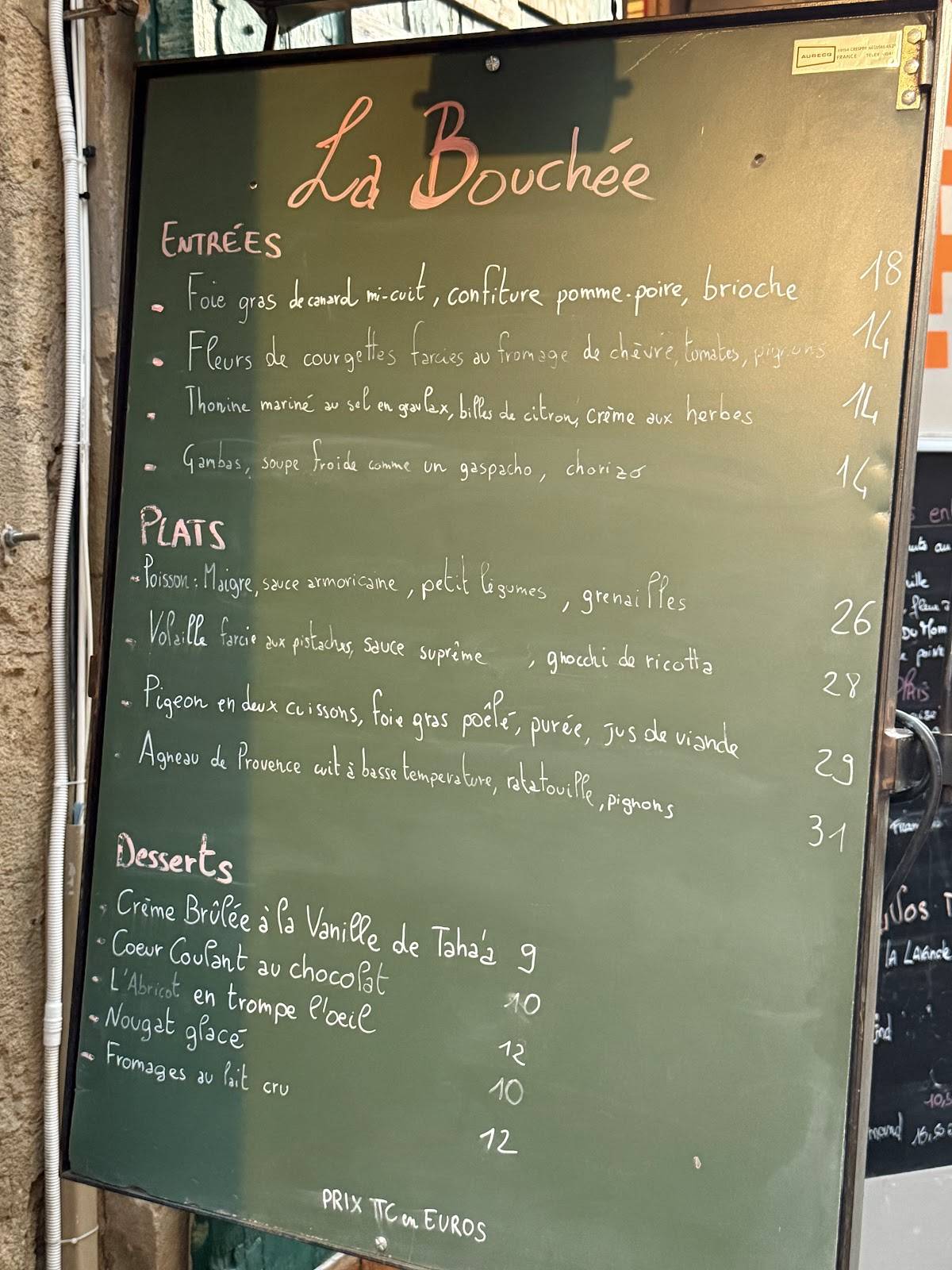 Menu de La Bouchée Restaurant
