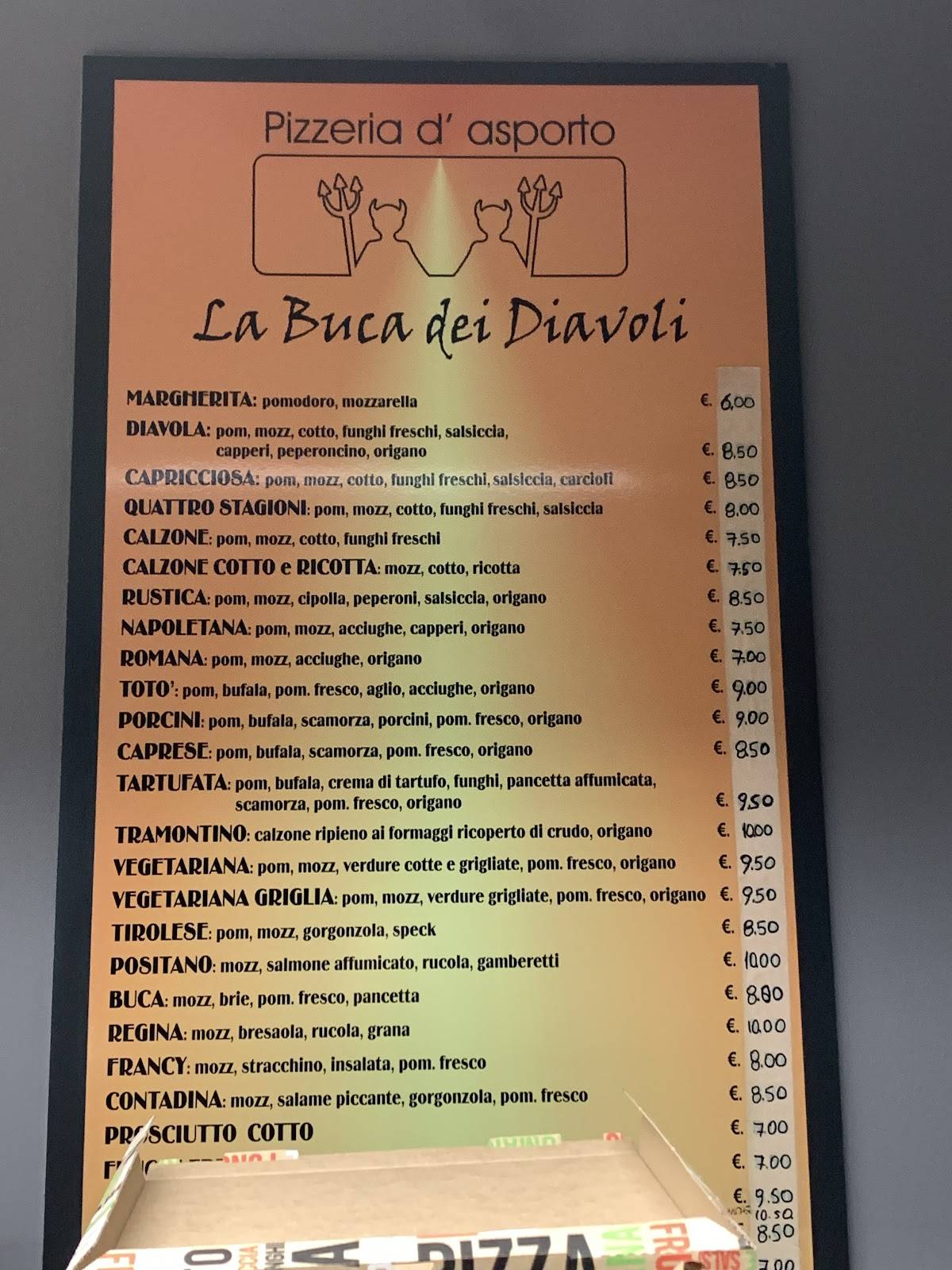 Menu di La Buca dei Diavoli 
