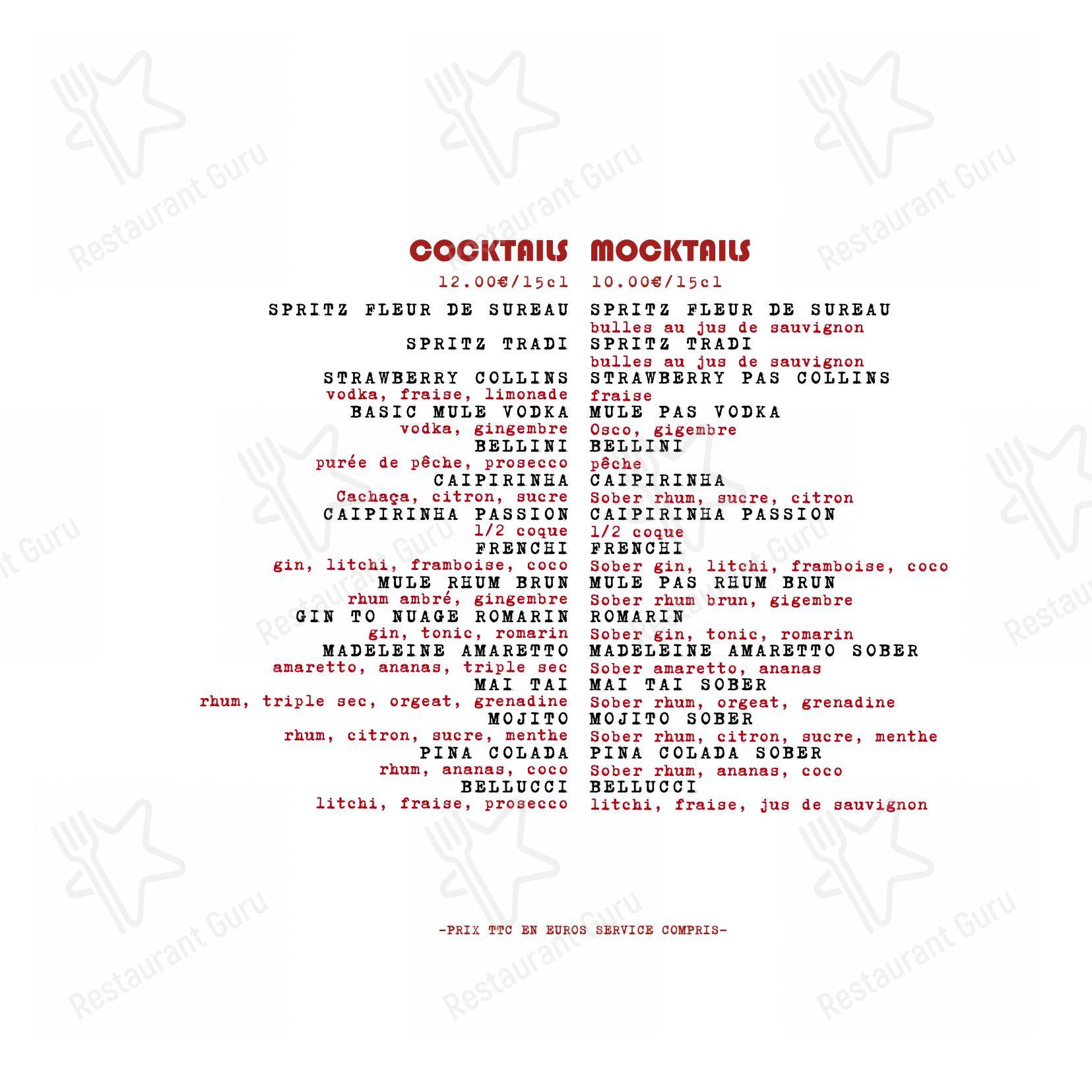 Menu pour La Cabane de La Terrasse de l'Étang - Menu bar