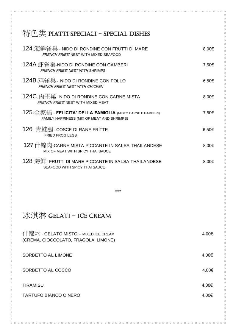Menu di La Casa D'Oro 