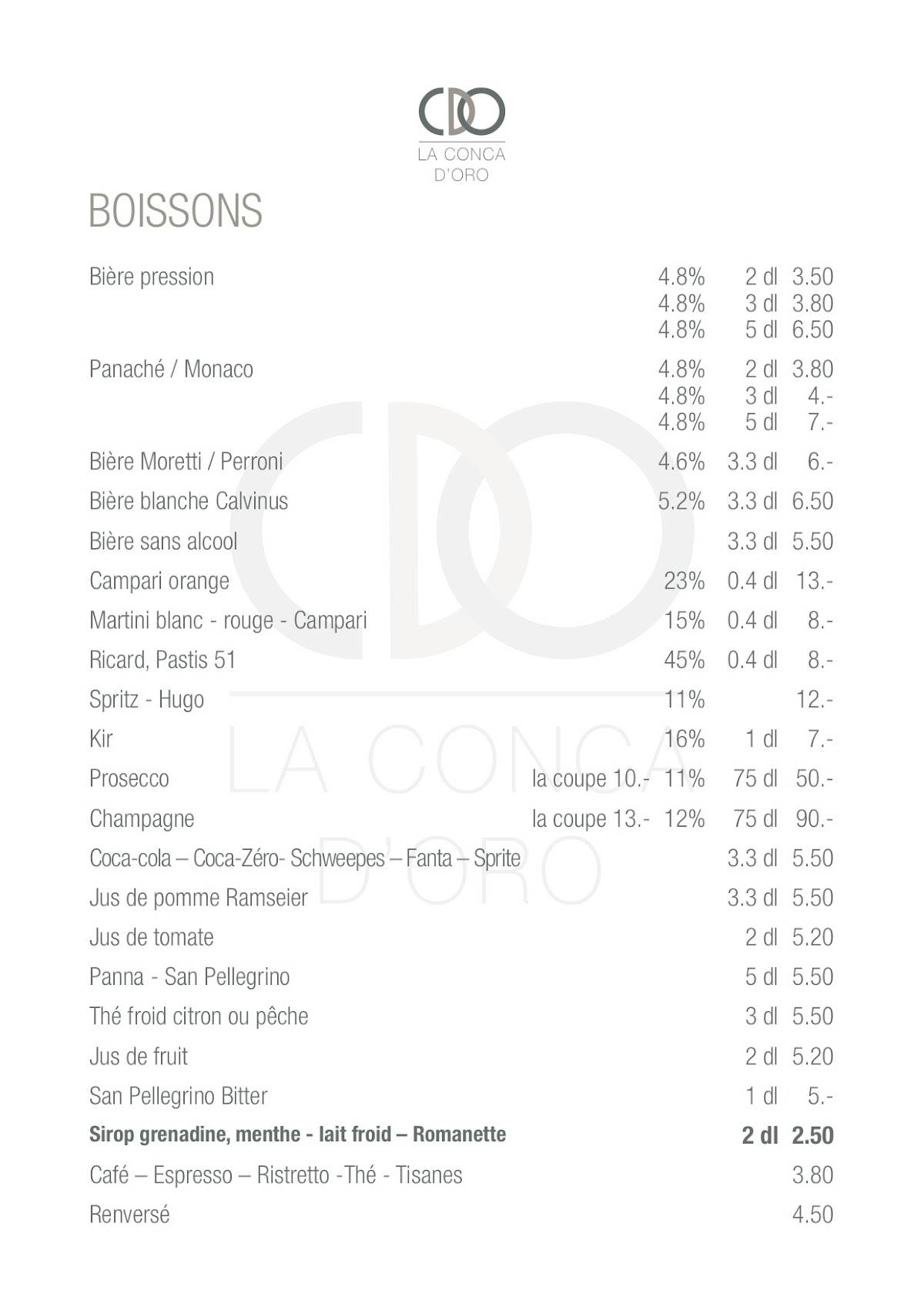 Menu di La Conca d'Oro 