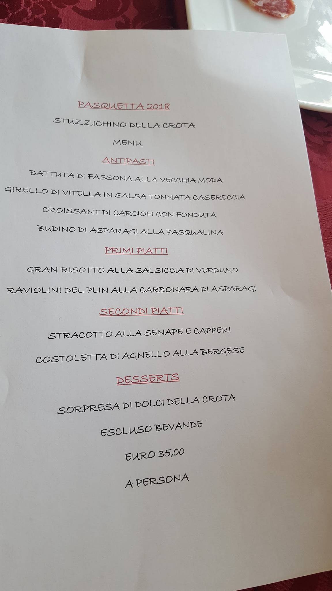 Menu di Ristorante La Crota 