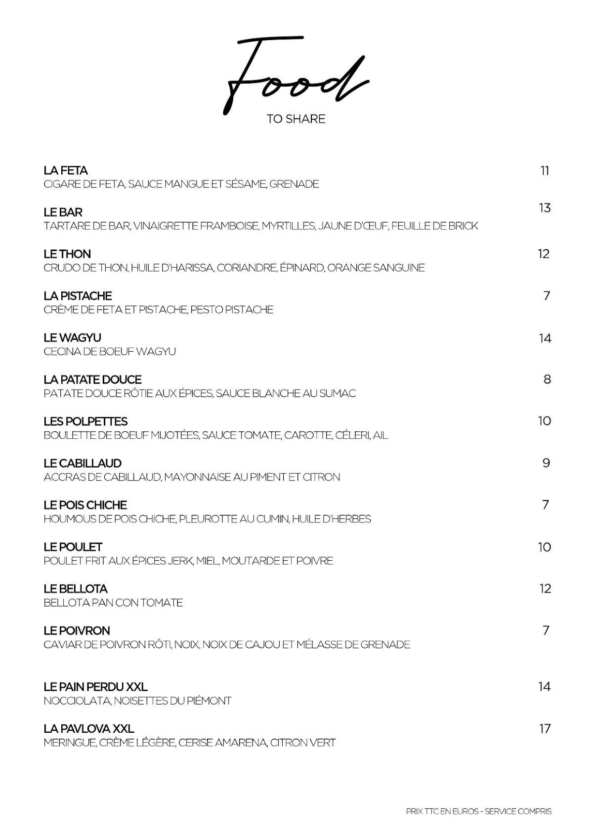 Menu au La Démesure pub et bar, Paris, 43 Rue du Faubourg Montmartre