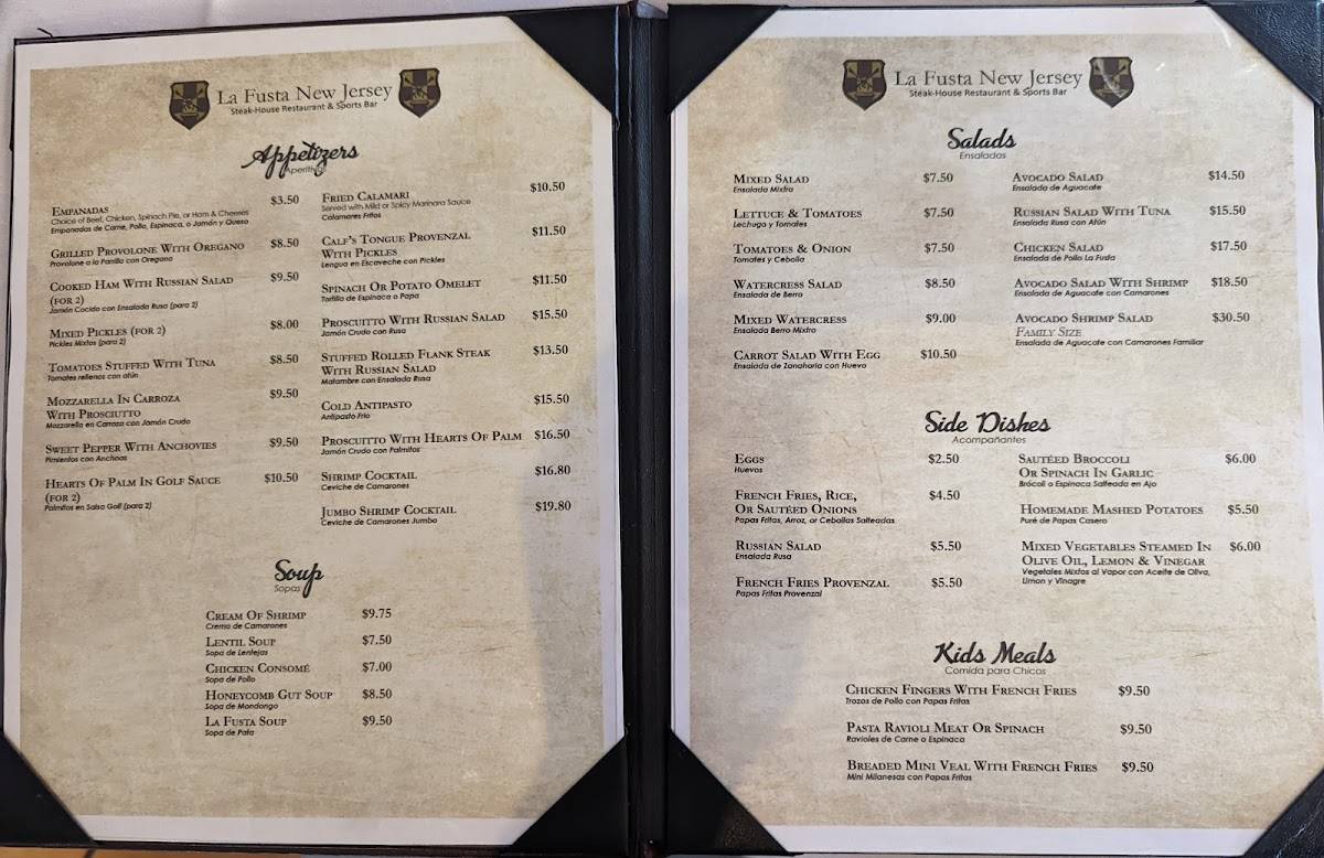 Menu at La Fusta New Jersey steakhouse, North Bergen